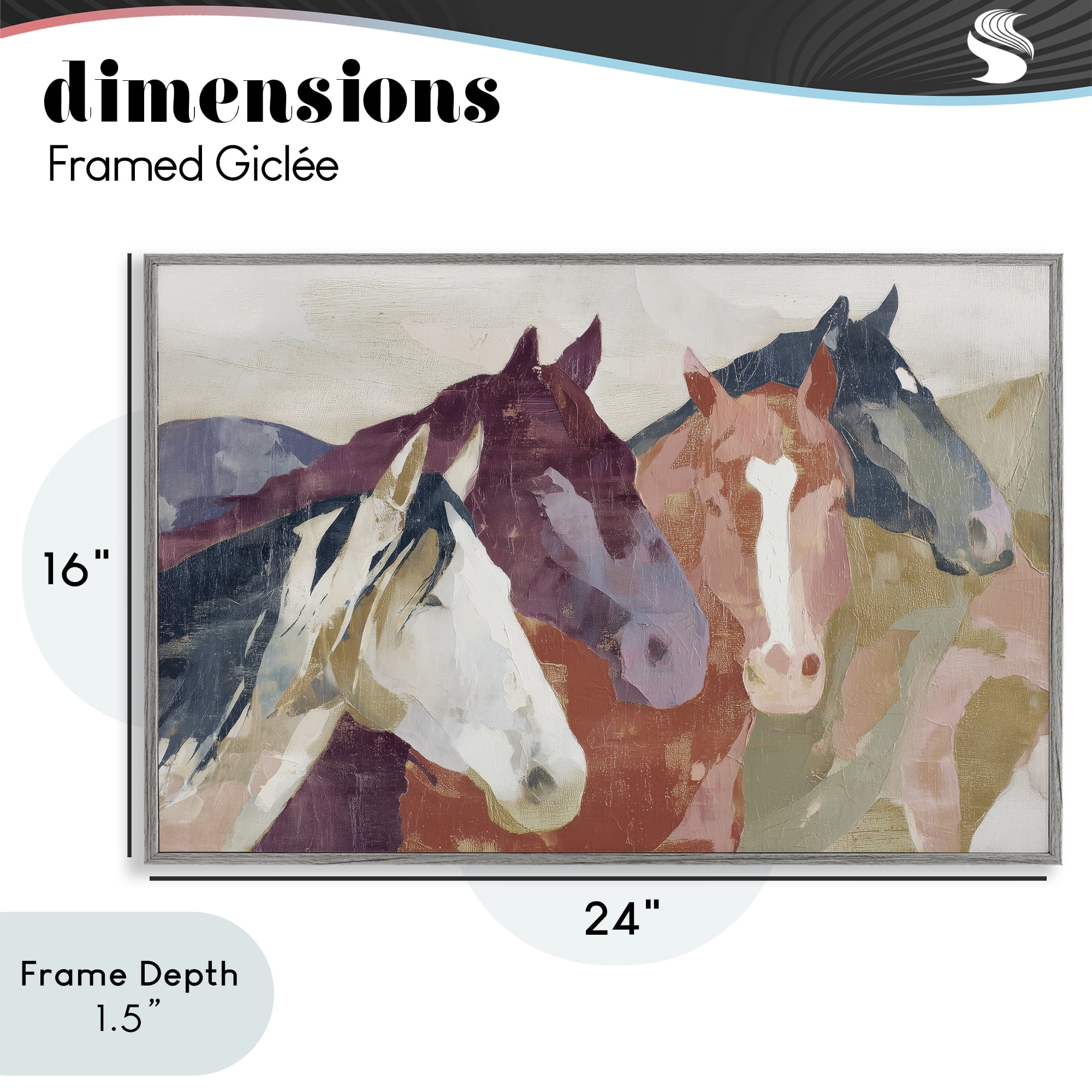 Stupell Industries Calm Horses Abstraction Gray Framed Giclee Art, design by Chromatic Storm Studio