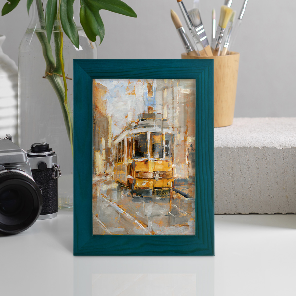 Day Trolley II - Framed Print w/glass - Ocean Blue