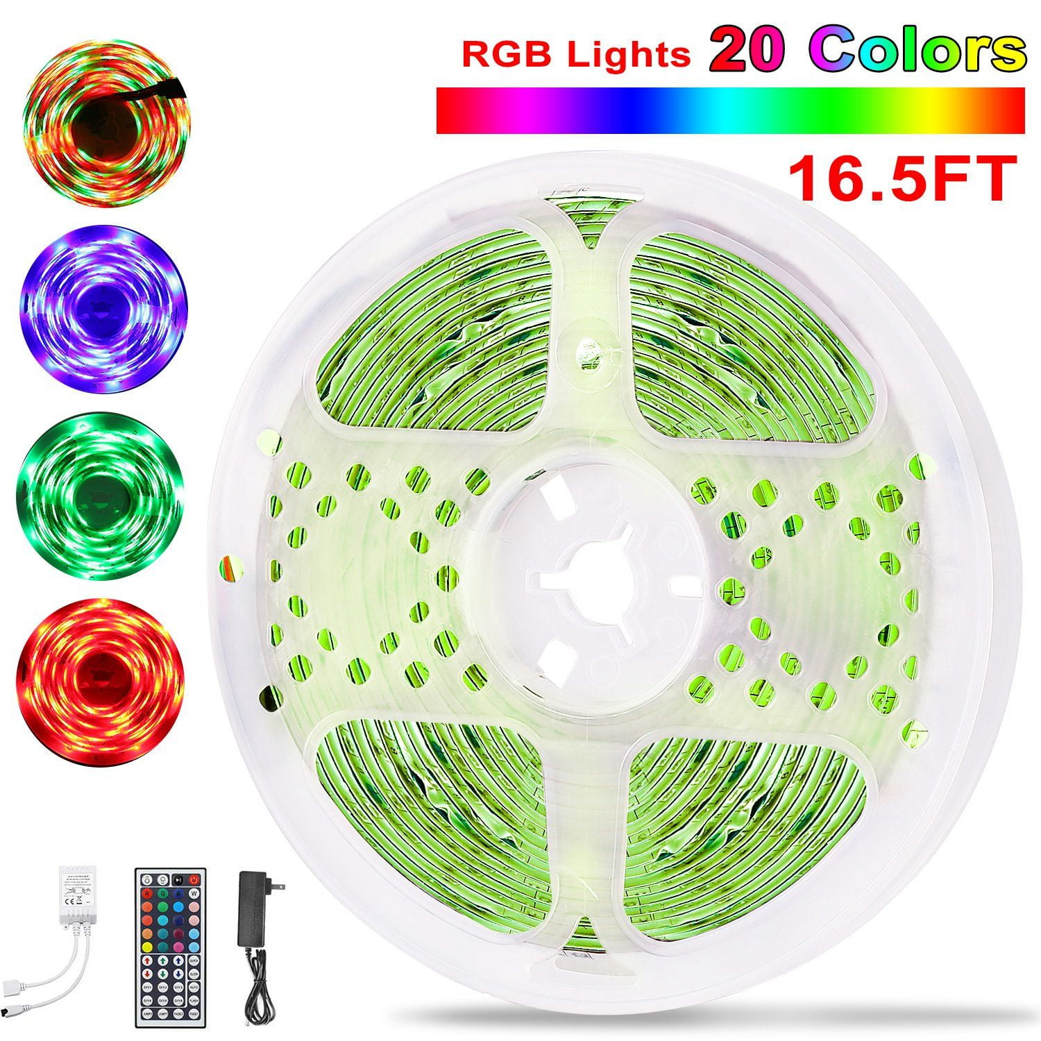 300 LEDs Strip Lights 5M 16.5ft 20 Colors RGB IP65 Waterproof LED Strip with 44 Key Remote Dimmable Flexible Self Adhesive