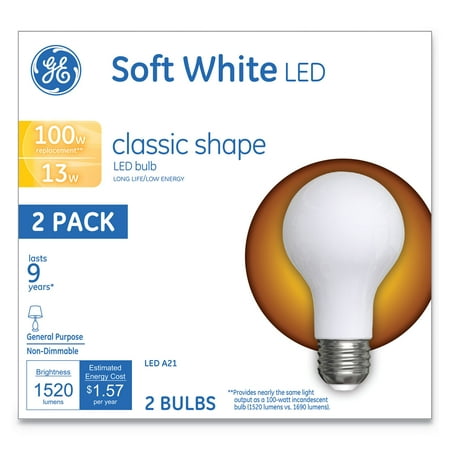 

GE Classic LED Soft White Non-Dim A21 13W 2/Pack 31185