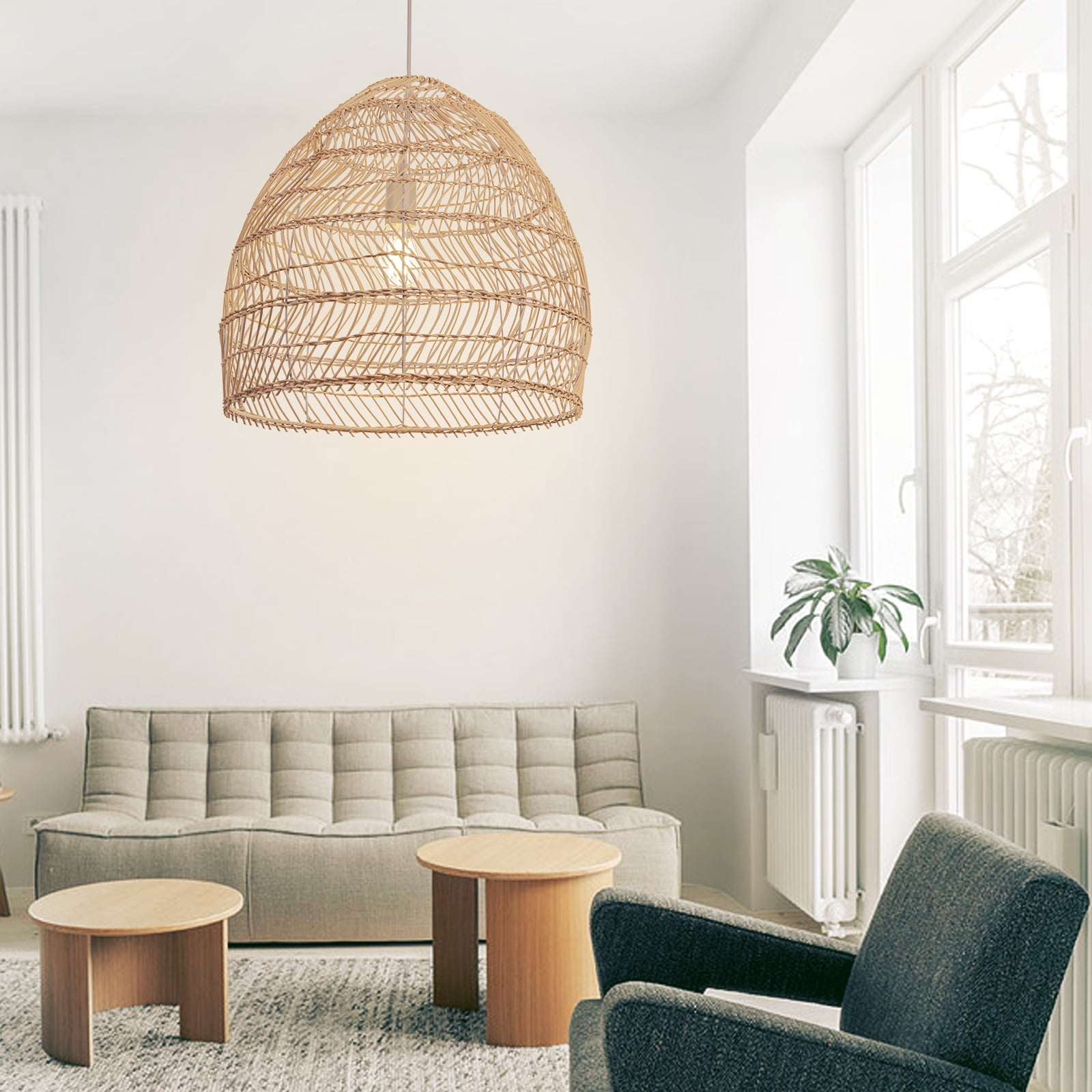 UEEYAC Boho Kitchen Island Lighting DIY Natural Rattan Chandelier Lamp Shades