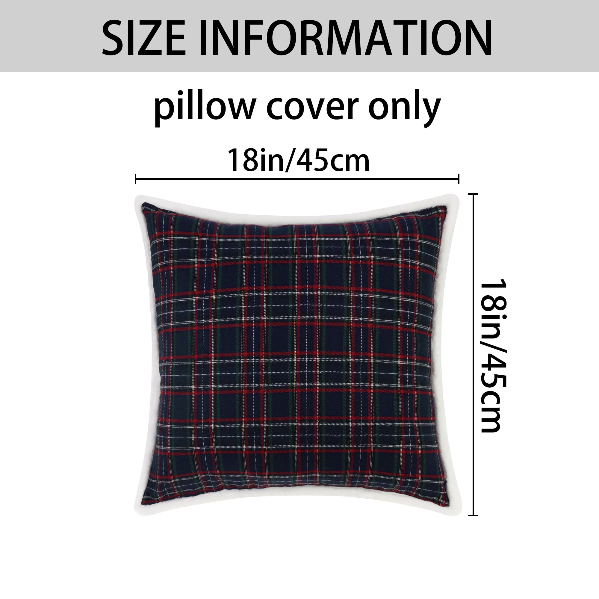 Unique Bargains 2 Pack Plaid Pillow Covers Double-Sided Checked Decorative Pillow Covers Navy Blue 18" x 18"