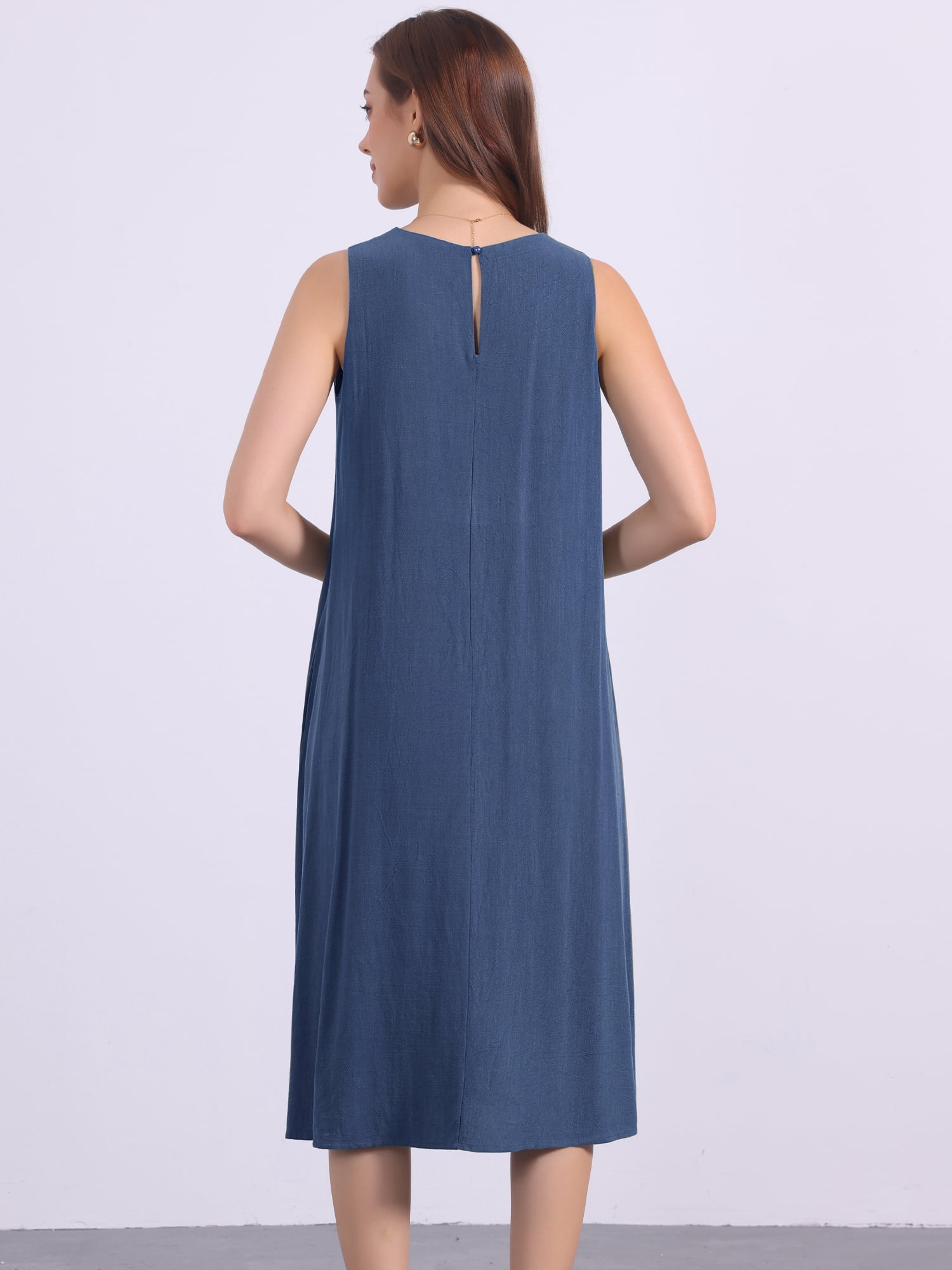 DARING DIVA Linen Sleeveless Dress Small Navy