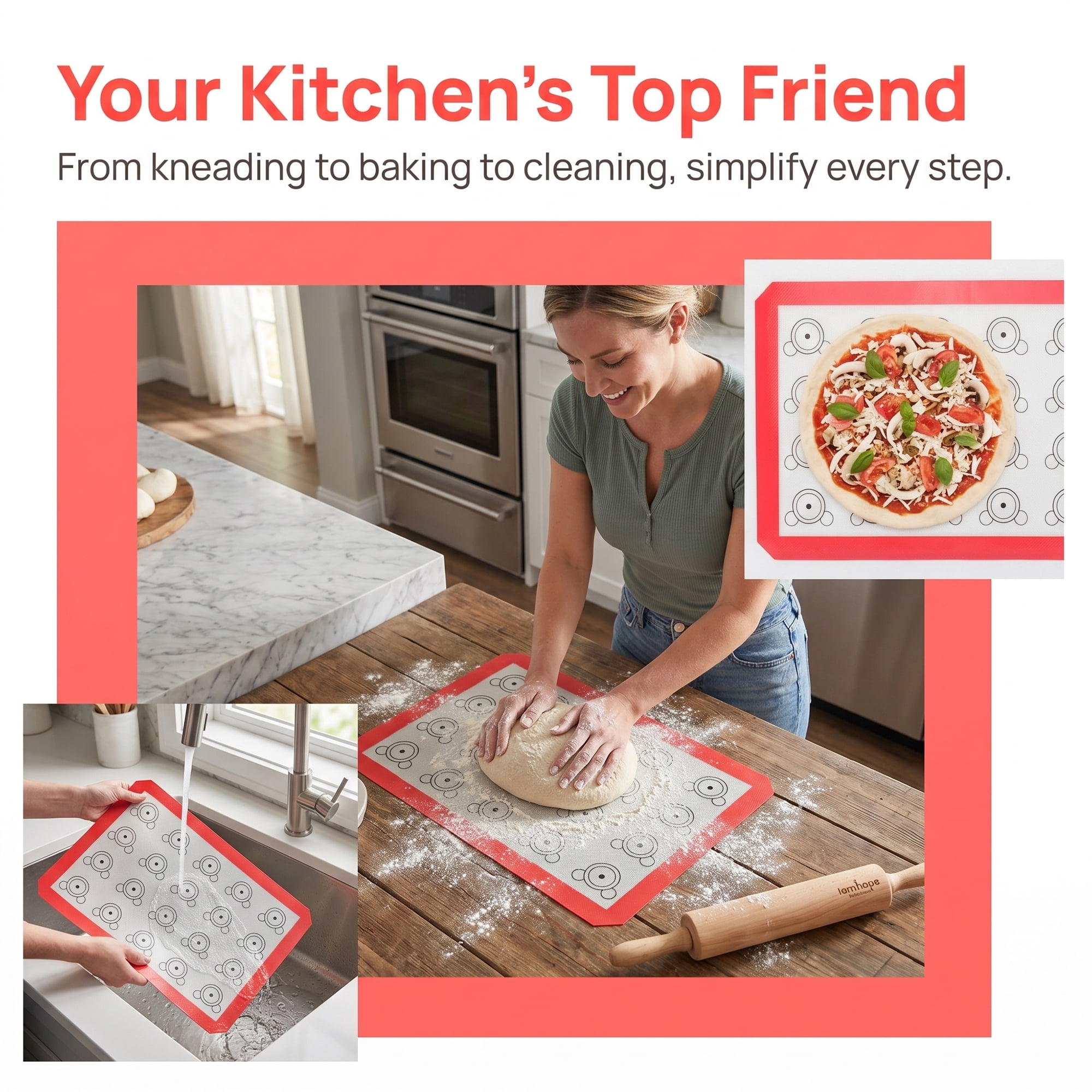 Unique Bargains Silicone Non Stick Macarons Baking Mat with Circles Red-White 16.5"x11.6"