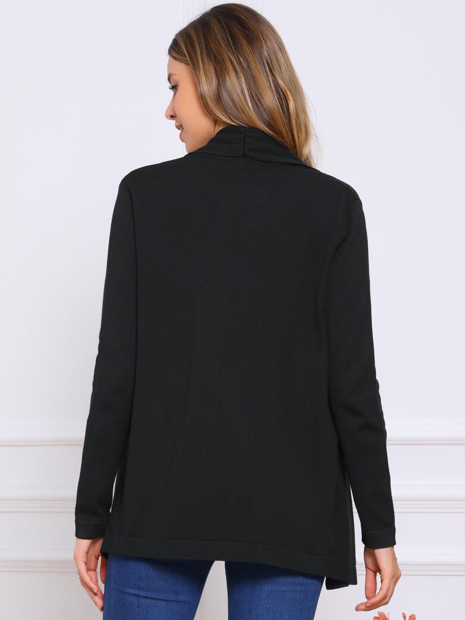 DARING DIVA Open Front Long Sleeve Lightweight Knit Cardigans S Black