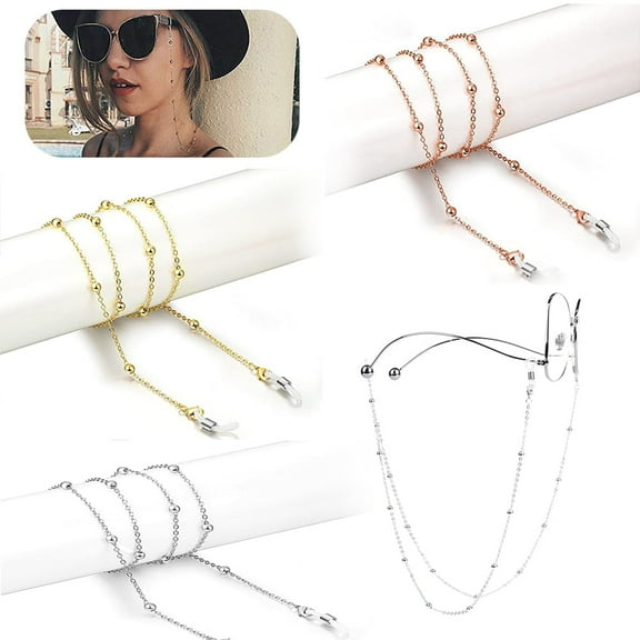 EIMELI 3 Pack 18K Gold Plated Glasses chain for Women (Thick Plating Layer), Sunglass chain String Strap, Eyeglass Retainer Eyewear Holder for Girls (Silver, Gold, Rose gold)