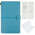thumbnail image 1 of Leather Vintage Notebook with Elastic Closure and Card Pockets, Refillable Travel Journal Diary, Handmade Leather Notepad 2 Kinds of Insert Book Gift(Light Blue), 1 of 9