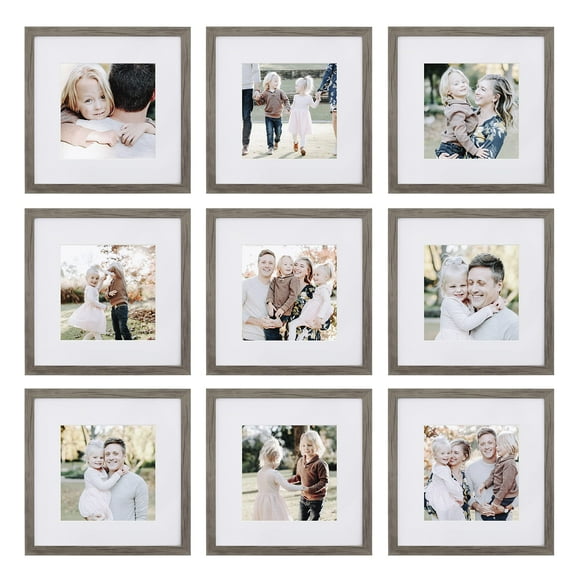 Sheffield Home 9 Piece Gallery Wall Frame Set, 12x12 Inch, Matted to 8x8 Inch, Natural