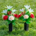thumbnail image 2 of Vibrant Cemetery Flowers - Beautiful Grave Decorations with Artificial Roses and Silk Flowers (red, 2 Bouquets), 2 of 5