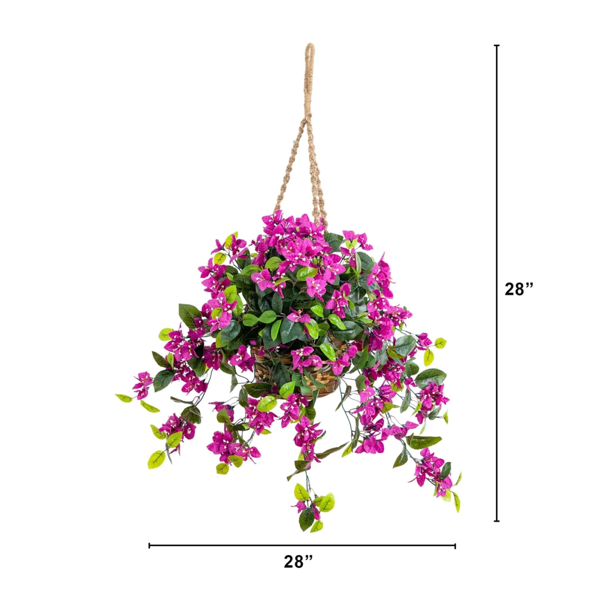 Nearly Natural UV-Resistant Outdoor Artificial Bougainvillea with Hanging Basket - 28" - Purple