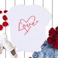 Women's Valentine's Day Love Heart Print T-Shirt - Short Sleeve Casual Top (Grey, S)