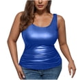 thumbnail image 2 of ylioge S-5X Plus Size Tank Tops for Women Sleeveless Crewneck Pu-Leather Vests Womens Trendy Solid Color Stretchy Slim Pullover Party Camisoles Top, 2 of 8