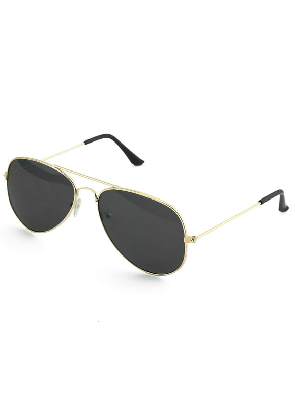 Skeleteen Black Gold Aviator Sunglasses - Military Style Dark Sun Glasses with Gold Metal Frame and UV 400 Protection