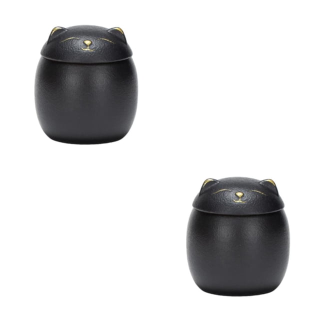kurtrusly Bocaux en Céramique Grande Capacité Mignons pour Grand Application Forme de Chat Pots à Thé en Céramique Forme de Chat Pots de Rangement Noir 500ml 2ensemble