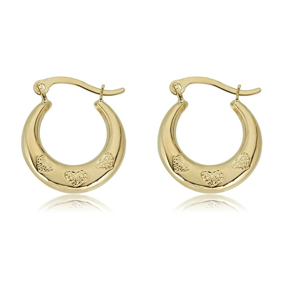 AVORA 14K Yellow Gold 3-Heart Pattern Hoop Earrings