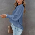 thumbnail image 4 of UYISJ Women's Long Sleeve Blouse V Neck Lapel Shirt Casual Loose Fit Trendy Fall Pullover Solid Color Tunic Tops Blue S, 4 of 8