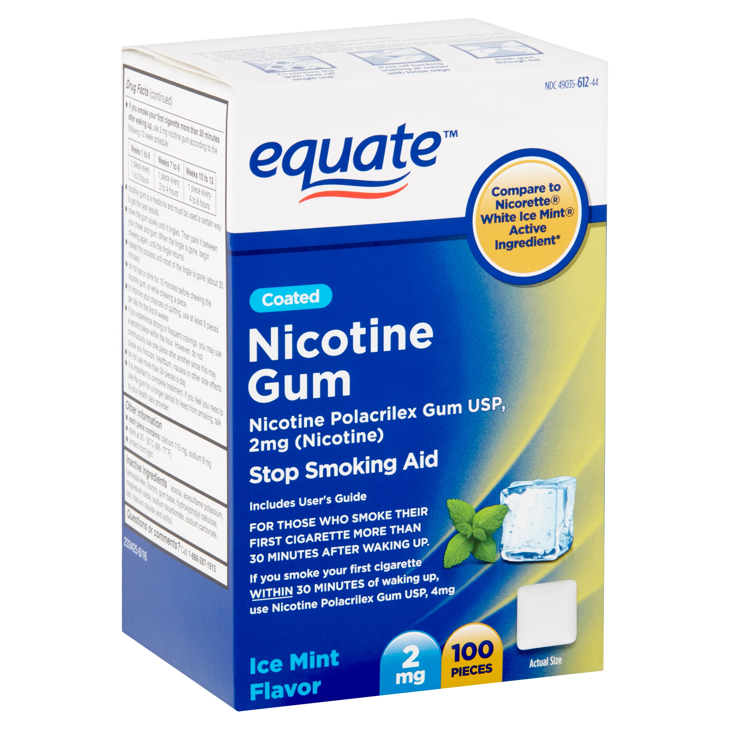 Equate Coated Nicotine Gum, Ice Mint, 2 mg, 100 count - Walmart.com
