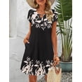 thumbnail image 2 of Vestido Zeagoo, camiseta de verano casual con estampado floral, negro/caqui, 2 of 5