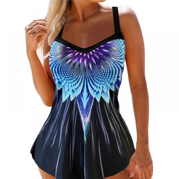 Women One Piece Swim Dress with Skirt Plus Size Swimsuit Tummy Control Swimwear