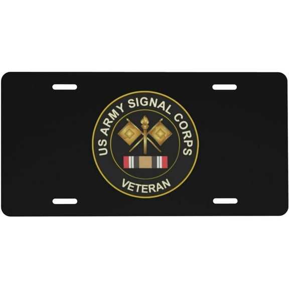 Army Veteran Signal Corps Car Front Fake License Plate Decoration Vanity Label 6x12 Inch Front and Rear Custom License Plate