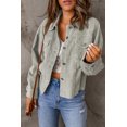 thumbnail image 4 of ABPHQTO Chaqueta corta de pana azul cielo con dobladillo sin rematar y bolsillos con solapa para mujer, 4 of 5