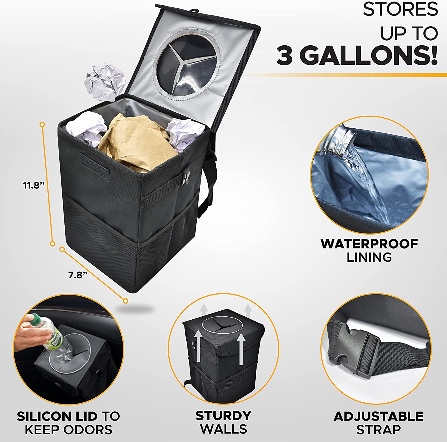 EcoNour Car Trash Bag Foldable Trash Bag for Car with Storage Pockets Waterproof  Auto Litter Bag Multifunctional and Collapsible Car Garbage Bag  Portable and Compact Car Garbage Holder