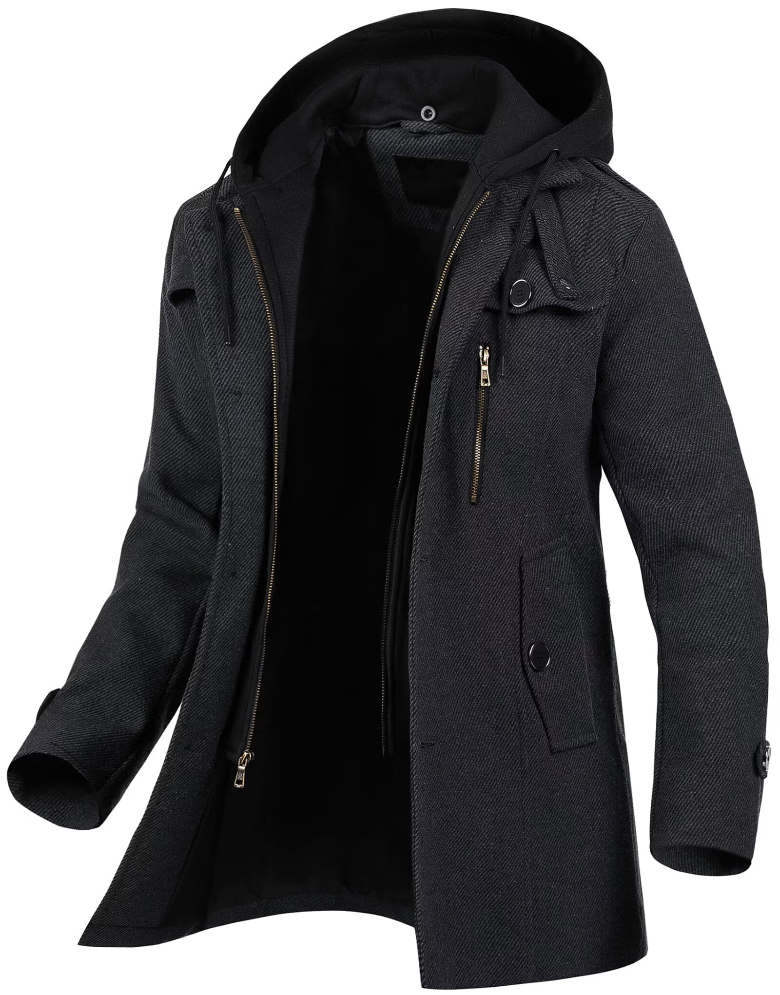 Chrisuno Men's Trench Coat Slim Fit Stand Collar Spring Fall