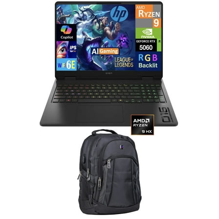 HP OMEN AI Gaming Laptop 16.0in 144Hz IPS WUXGA Display (AMD Ryzen 9 8940HX, NVIDIA GeForce RTX 5060 8GB, 64GB DDR5, 4TB PCIe SSD, 3-Zone RGB KB, WiFi 6E, Webcam, Win 11 Pro) w/Premium Backpack