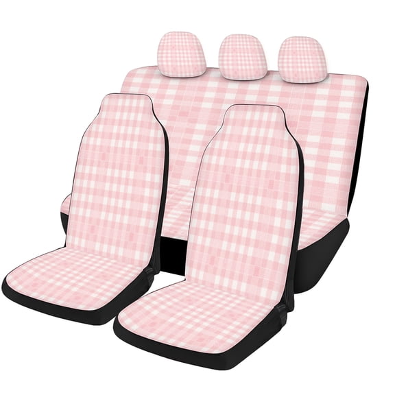 Light Pink Tartan Car Seat Covers Full Set, Universal Auto Seat Covers with Front Seat Covers, Rear Bench Cover and Headrest Covers for Cars SUVs Trucks Vans