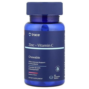 Trace Minerals | Zinc   Vitamin C Chewable | Immune Support, Antioxidant, Enzyme Function, Growth & Development | Gummy | Raspberry | 60 Chewable Wafers