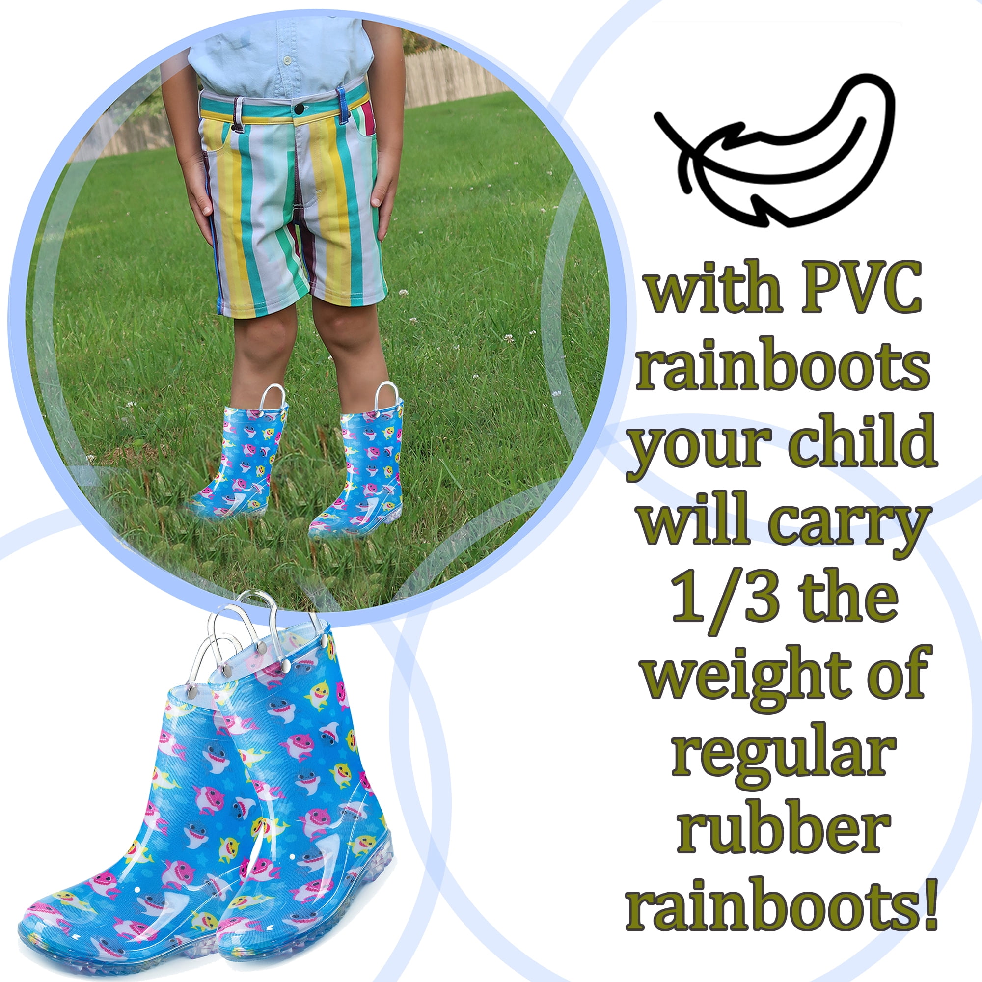 Nickelodeon Baby Shark Waterproof Rubber Rain Boots Easy-On Handles - Size 8 Toddler