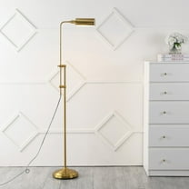 JONATHAN Y Zinnia 63" Industrial Minimalist Height-Adjustable Iron Pharmacy LED Floor Lamp, Brass Gold