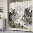 thumbnail image 5 of Green Mountain Stream Shower Curtain, Oriental Traditional Ink Painting Chinese Waterproof Shower Curtain Set with 12 Hooks Lightweight Bath Curtains Fabric Bathroom Decor 72x84 Inches, 5 of 9