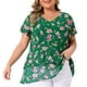 thumbnail image 1 of Blusas de mujer de tallas grandes Agnes Orinda 2026 Verano con cuello en V, manga corta, capa casual con estampado floral 3X Verde, 1 of 6