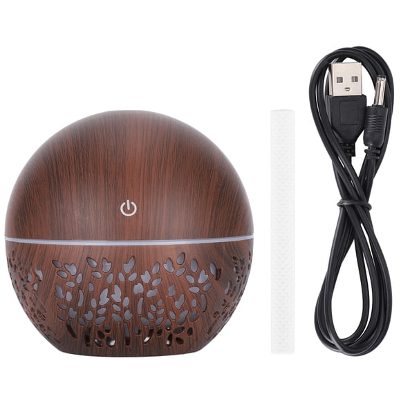 Humidificador de aire aromático de 130 ml, con USB, luz de 7 colores y bajo nivel de ruido (veta de madera oscura)