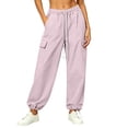 thumbnail image 2 of Lumosvexa Women's Cargo Joggers, Adjustable Drawstring Multiple Pockets Loose Fit Fall Hiking Sports Pants Purple M, 2 of 6
