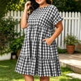thumbnail image 6 of CALAFEBILA Sun Dresses for Women Casual Beach Lattern Short Sleeve O-neck Plaid Midi Sun Dress Swing Long Womens Dresses, 6 of 9