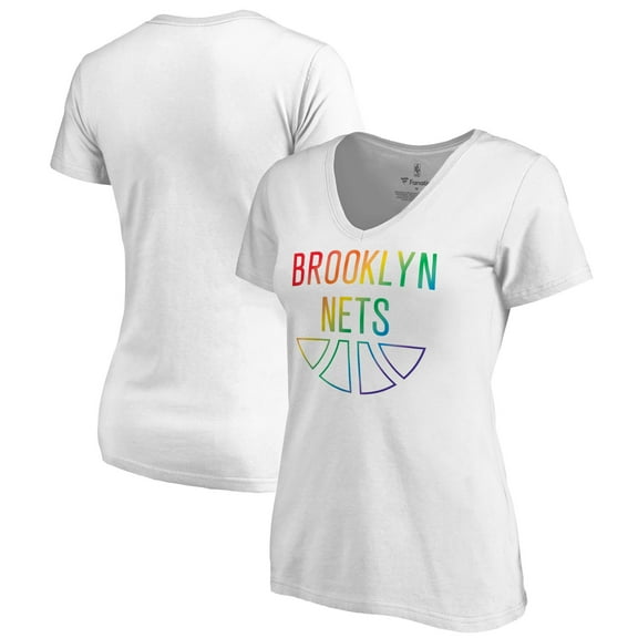 Women's White Brooklyn Nets Team Pride Wordmark V-Neck T-Shirt