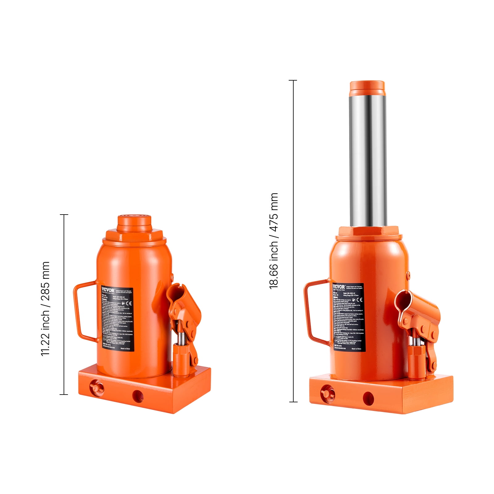 VEVOR Hydraulic Bottle Jack, 30 Ton/66138 lbs Welded Bottle Jack with 11.22''-18.66'' Lifting Range & 3-Section Long Handle