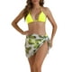 thumbnail image 1 of Conjuntos de bikini de triángulo para mujer de 3 piezas, con corte alto, tanga, falda con estampado de hojas, trajes de baño, talla X-Large, color amarillo, 1 of 5
