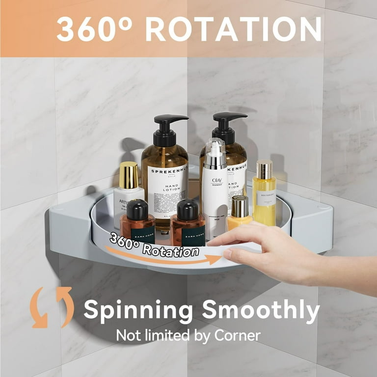 Shower Caddy Turnable, LAMU 360° Rotation Shower Lazy Susan Organizer,  Bathroom Storage Corner Rack Waterproof, 2 Pack 
