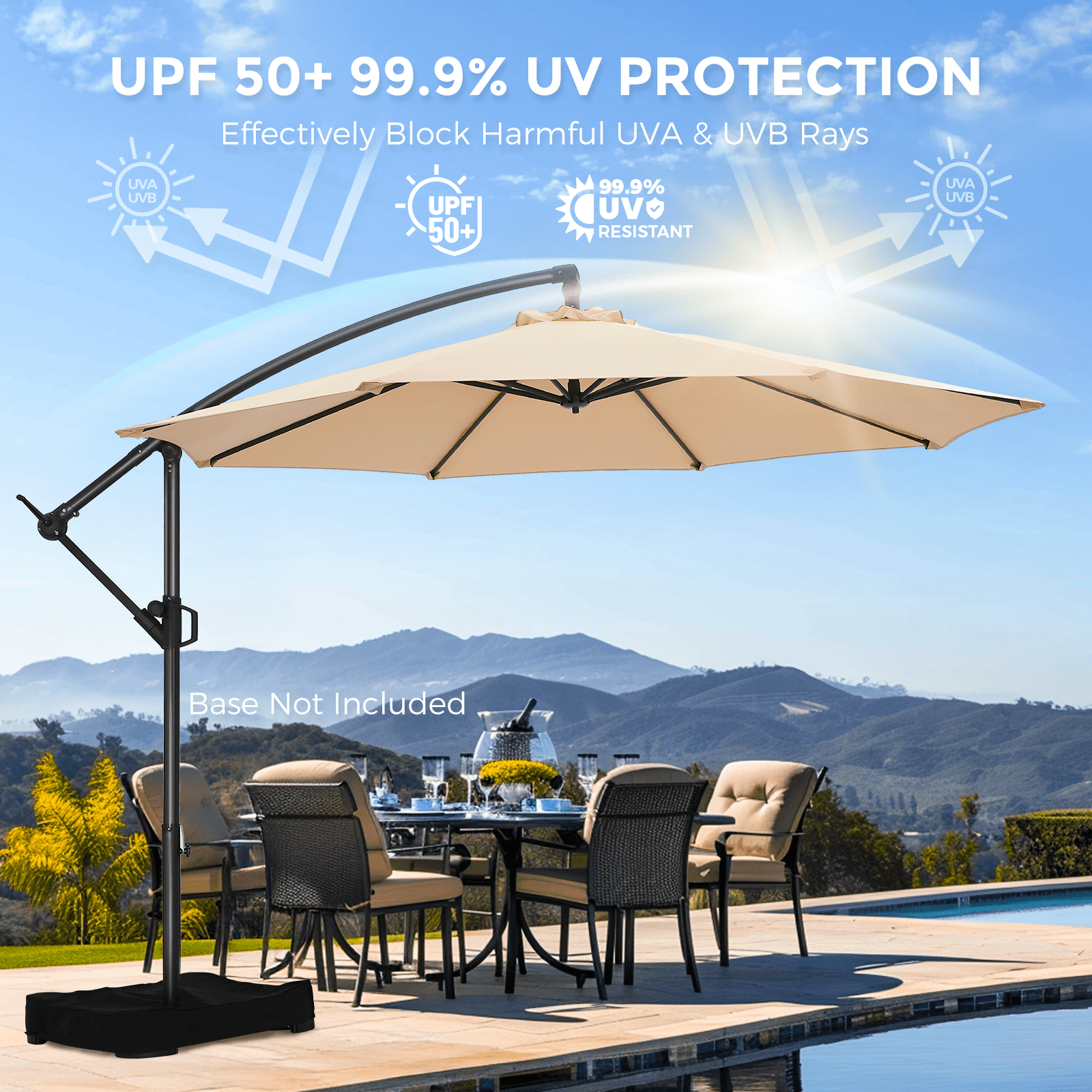 その他 Outdoor Parasol, Cantilever Patio Hanging Umbrella, 360 Degree Adjustment, Uv Protection And Rainproof Polyester Fabric, Suitable 10ft Cantilever Patio Umbrella,360-Degree Rotation Hanging