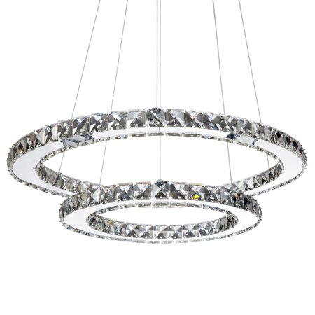 Best Choice Products 2-Ring Crystal Eclipse Modern LED Pendant Chandelier Dining Room Ceiling Light Fixture, (Best Recessed Lighting For Living Room)