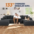 thumbnail image 4 of Muumblus 133" Modular Sectional Sofa with 2 Chaise Lounge, U-Shaped Oversized Boneless Cloud Couch, Dark Gray Corduroy Sleeper Sofa for Living Room, 4 of 12