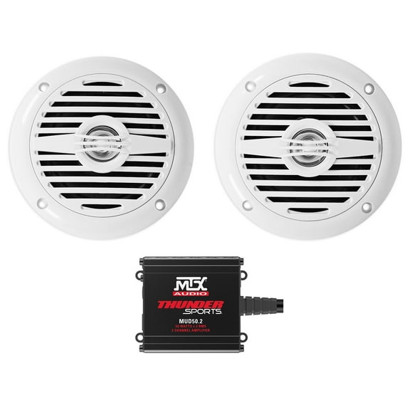 2) Rockville MS40W White 4" 200 Watt Speakers MTX Amplifier For ATV/UTV/Cart