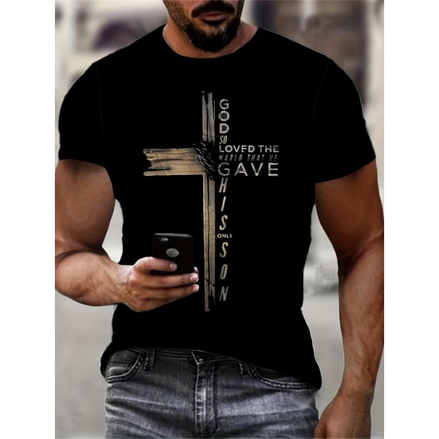 Camiseta con estampado gráfico de cruz para hombre, informal, de manga corta y cuello redondo, ideal para verano y actividades al aire libre. Ideal para adultos, hombres, mujeres, adolescentes, jóvene