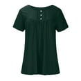 thumbnail image 4 of VANLOFE O-Neck T-Shirts Green Round-Neck Shirts Gift for Sister Women's Solid Color Crew Neck Button Pleated Tunic Casual Shirt Crew Neck Button T-Shirt, 4 of 7