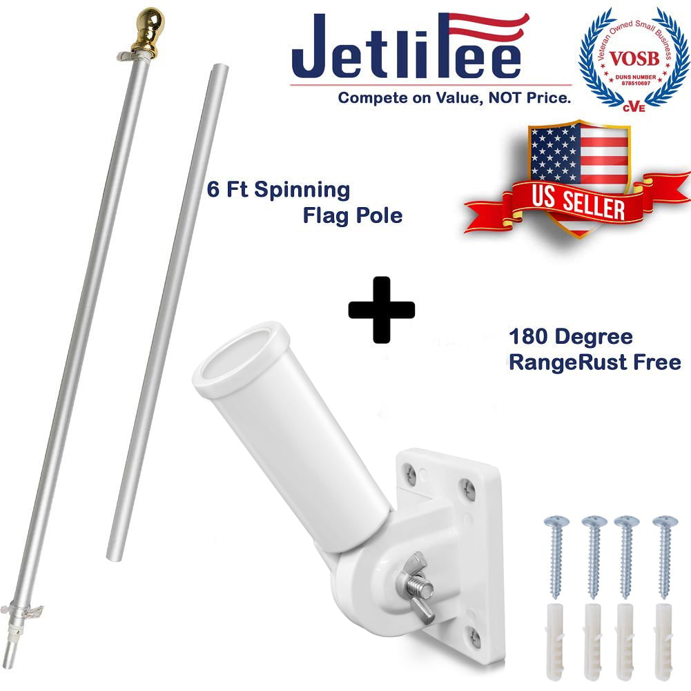 Pole&Holder 1 Professional US Marine Flag Tangle-Free Stainless Steel Spinning Flagpole with Aluminum Bracket for Outdoor House Wall Truck. COCOHOME 7FT Flag Pole Kit 