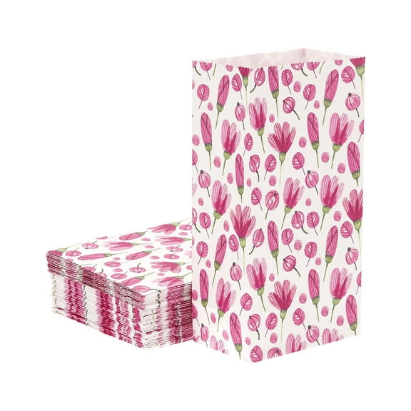 Uxcell 9.5x5.5x18cm Paper Gift Bag, Pink Flower Storage Bag for Party Favor, 50 Pack