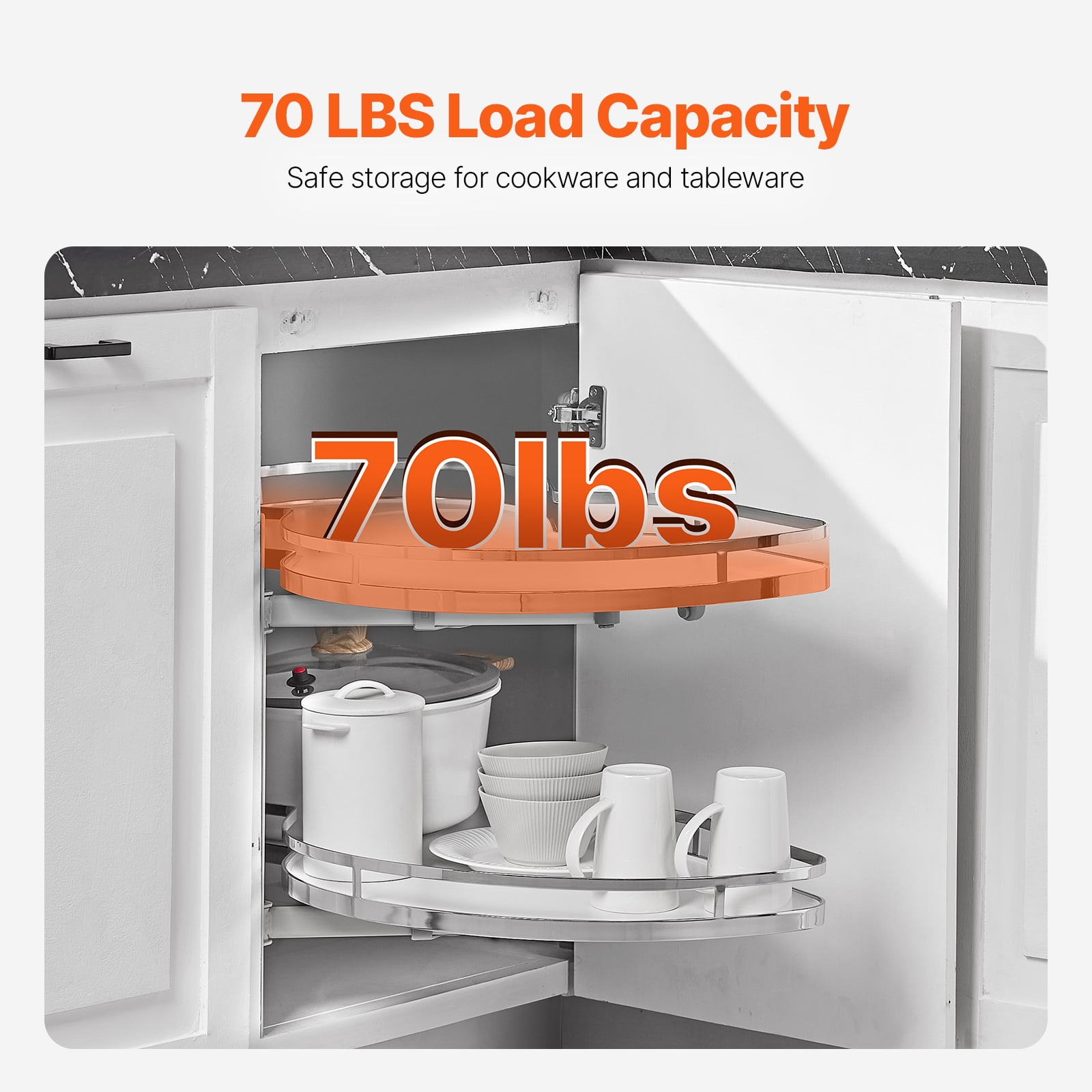 KFFKFF Under Sink Organizer, 2-Tier Pull Out Cabinet Organizer, 36-inch Left Blind Corner Cabinet Swing Tray , Adjustable 2-Tier Pull Out Organizer with Left Opening